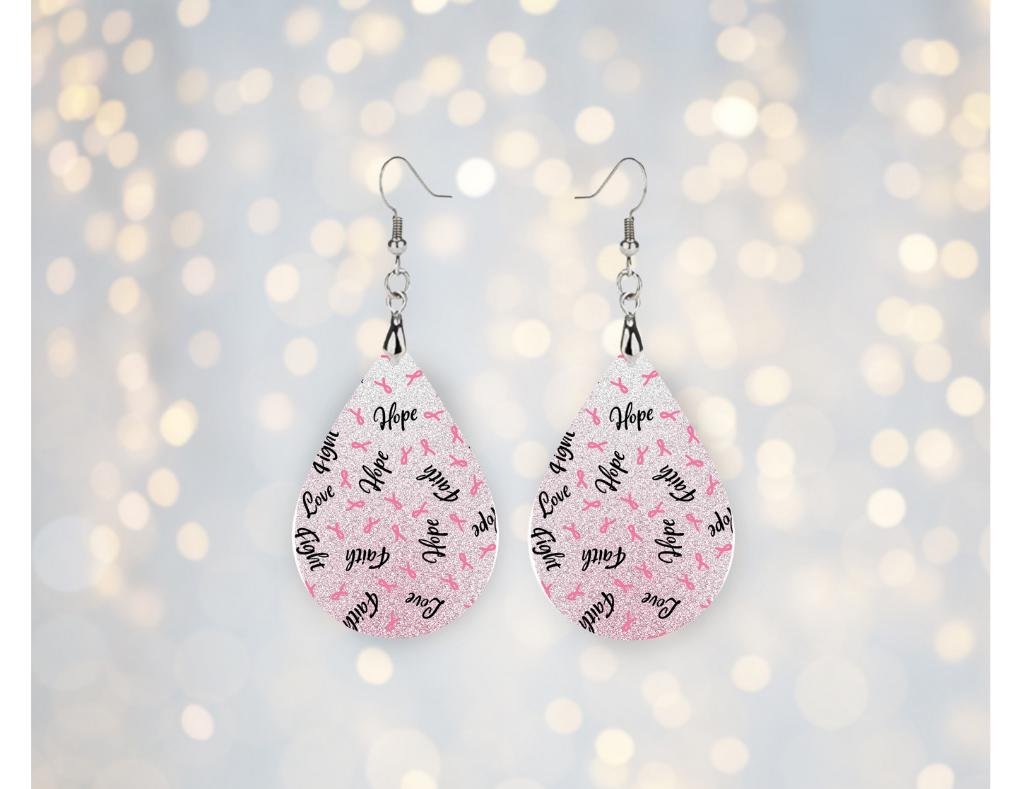 Pink Ribbon Hope Teardrop Earrings 🎀💕