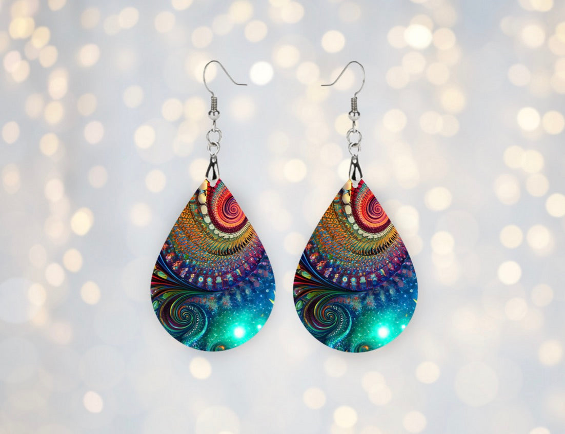 š Abstract Galaxy Swirl Teardrop Earrings