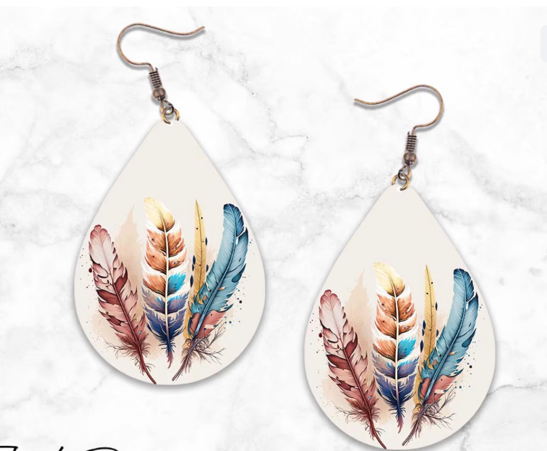 Boho Feather Teardrop Earrings