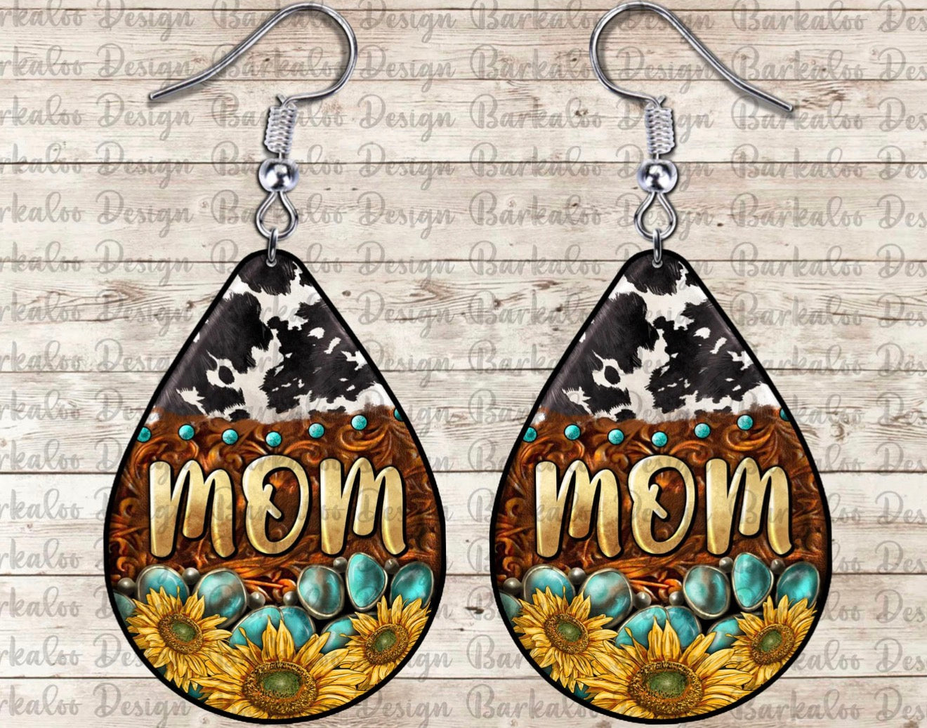 Sunflower Cowhide Teardrop Earrings
