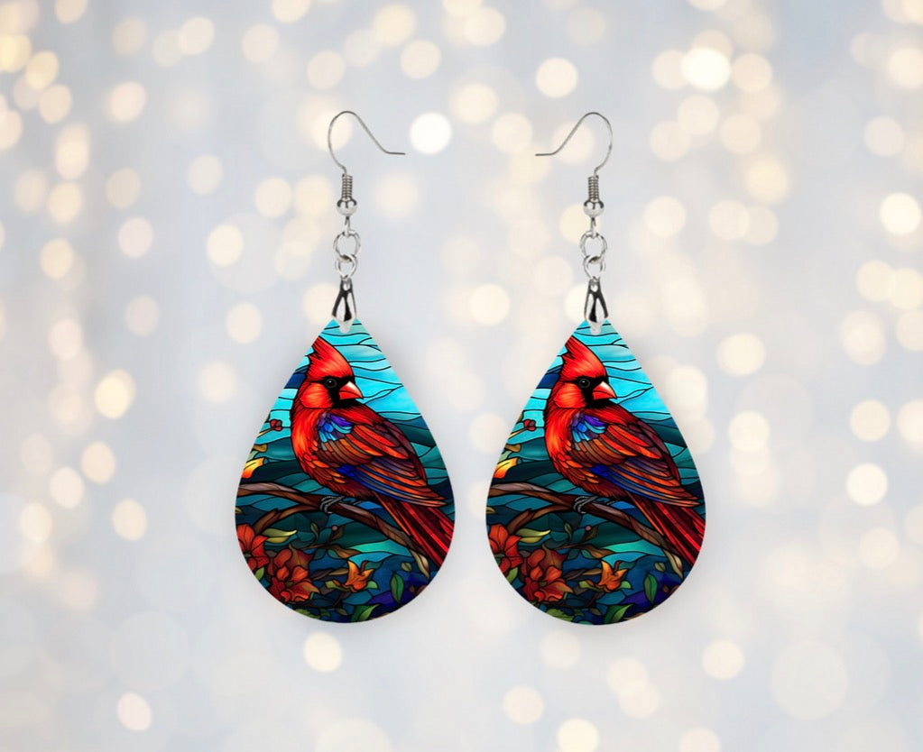 š¦ Cardinal Stained-Glass Style Teardrop Earrings