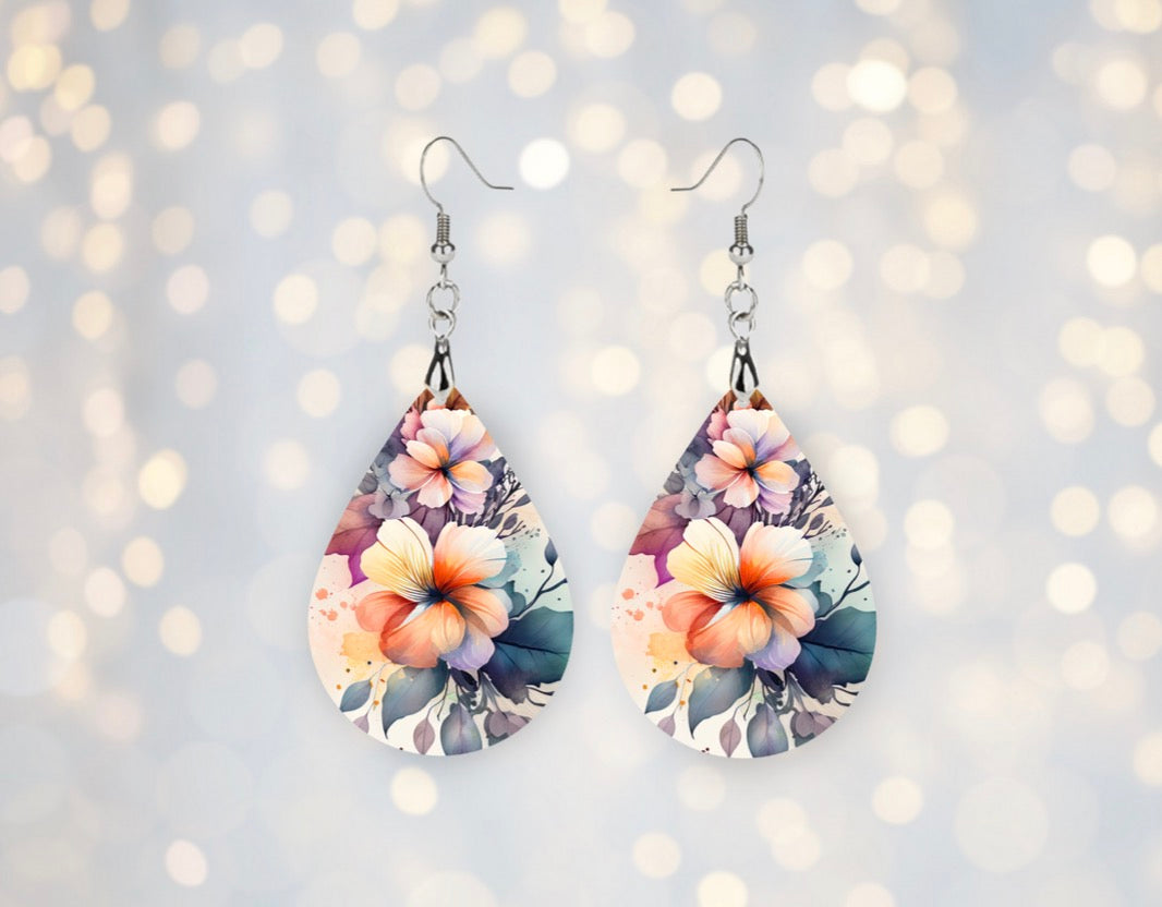 🌸 Watercolor Floral Teardrop Earrings