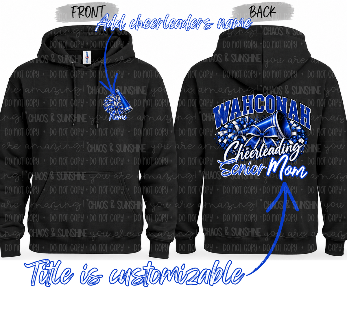 Wahconah Cheerleading Senior Title| Personalized Pocket & Back Design