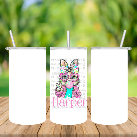 Personalized Bunny 12oz Tumbler – Cute Peace Sign Rabbit Cup