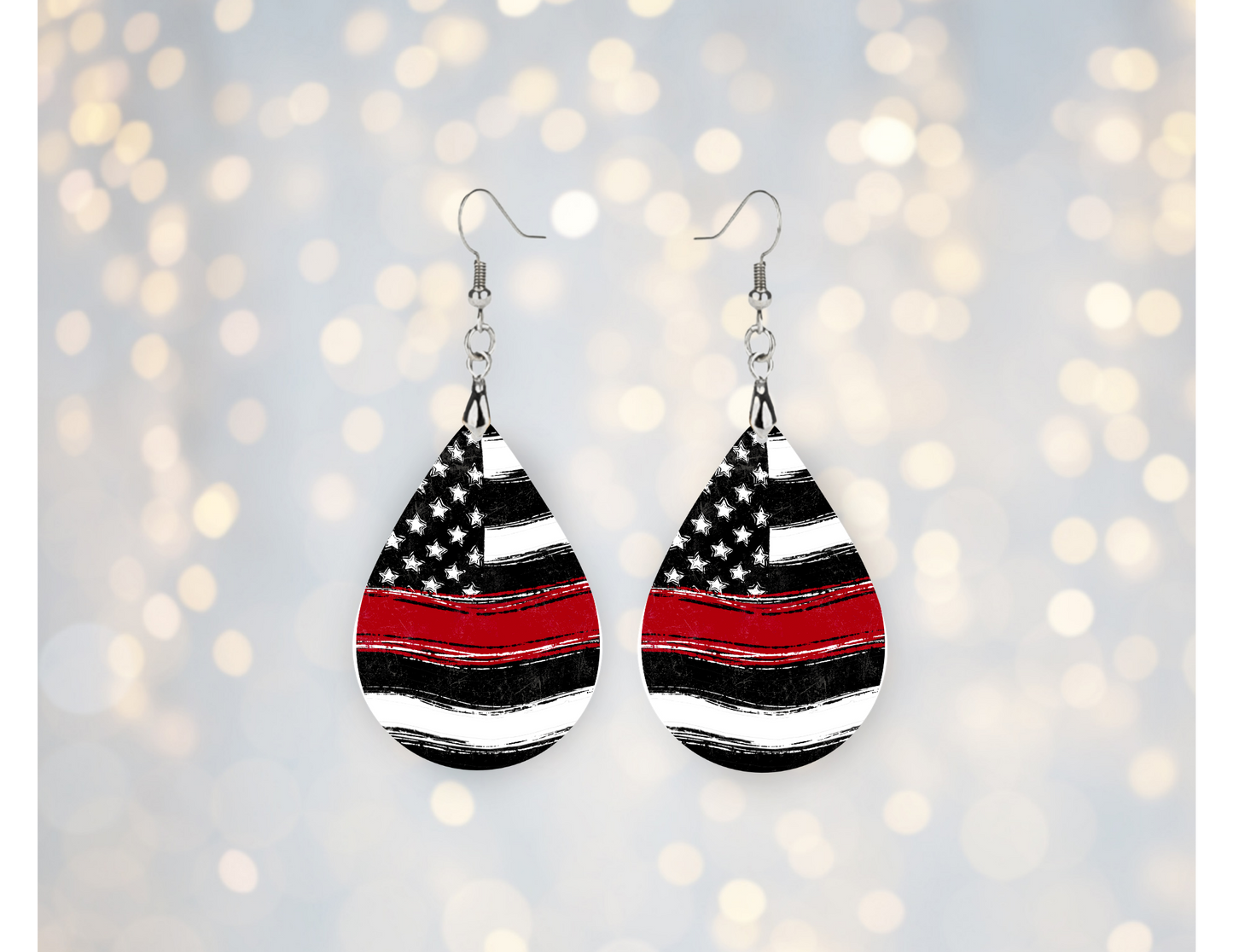 Thin Red Line American Flag Teardrop Earrings 🇺🇸🚒