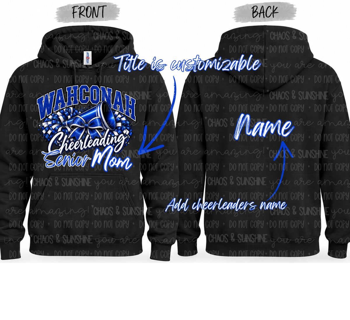 Wahconah Cheerleading Senior Title| Personalized Front & Back