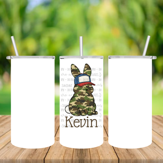 Personalized Camo Bunny 12oz Tumbler – Boy Bunny Name Cup