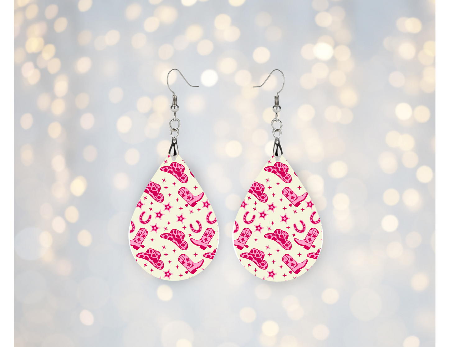 Hot Pink Cowgirl Western Teardrop Earrings 🤠🌵
