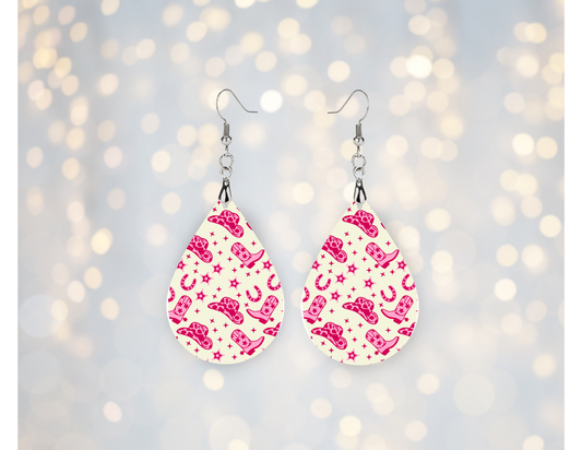Hot Pink Cowgirl Western Teardrop Earrings 🤠🌵