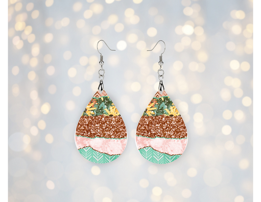 Boho Patchwork Glitter Teardrop Earrings ✨🌼