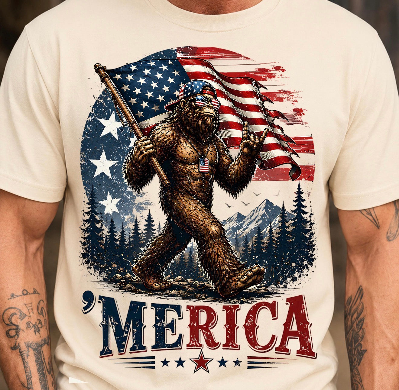 Bigfoot 'Merica Patriotic Sasquatch Graphic Tee