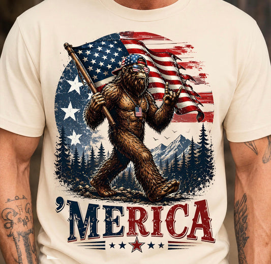 Bigfoot 'Merica Patriotic Sasquatch Graphic Tee