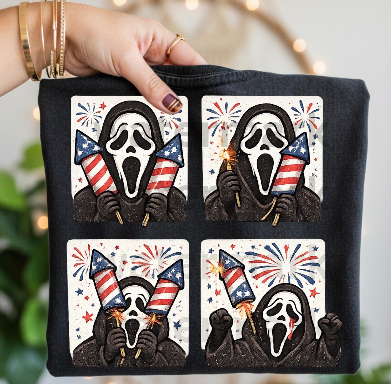 Ghostface Fireworks 4th of July Patriotic Graphic Shirt