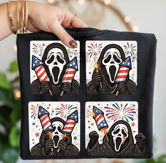 Ghostface Fireworks 4th of July Patriotic Graphic Shirt
