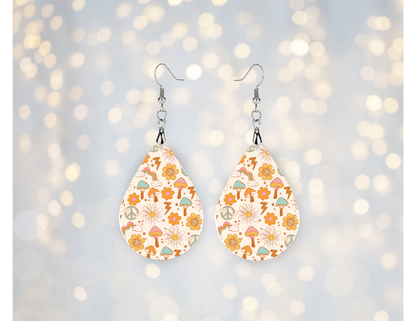Retro Groovy Mushroom Teardrop Earrings 🍄🌼