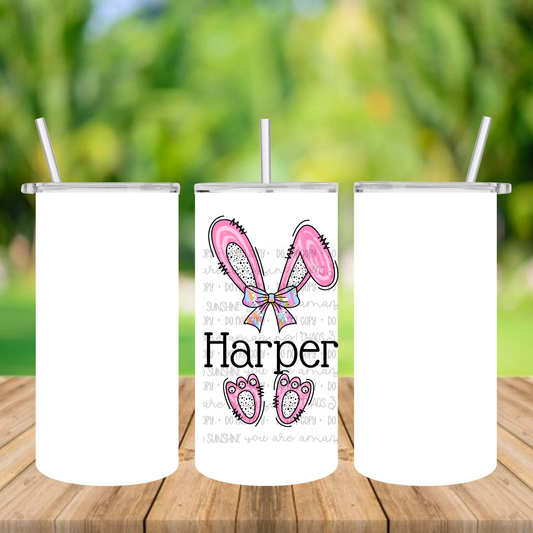 Personalized Pink Bunny 12oz Tumbler – Cute Bunny Name Cup
