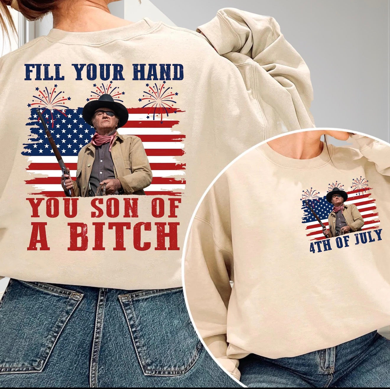 Fill Your Hand You Son of a Bitch 4th of July Western Graphic Crewneck