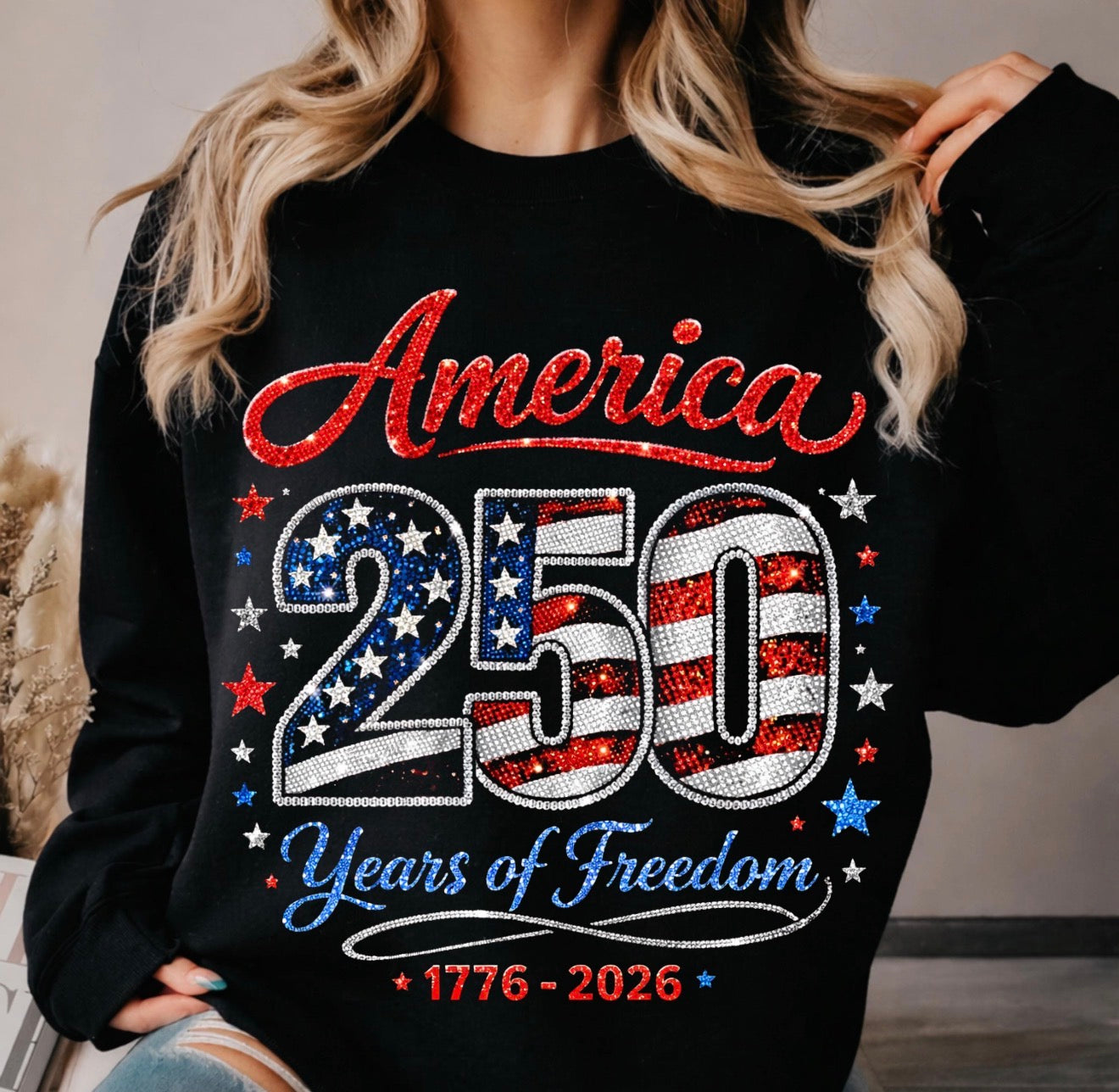 America 250 Years of Freedom Faux Glitter Patriotic