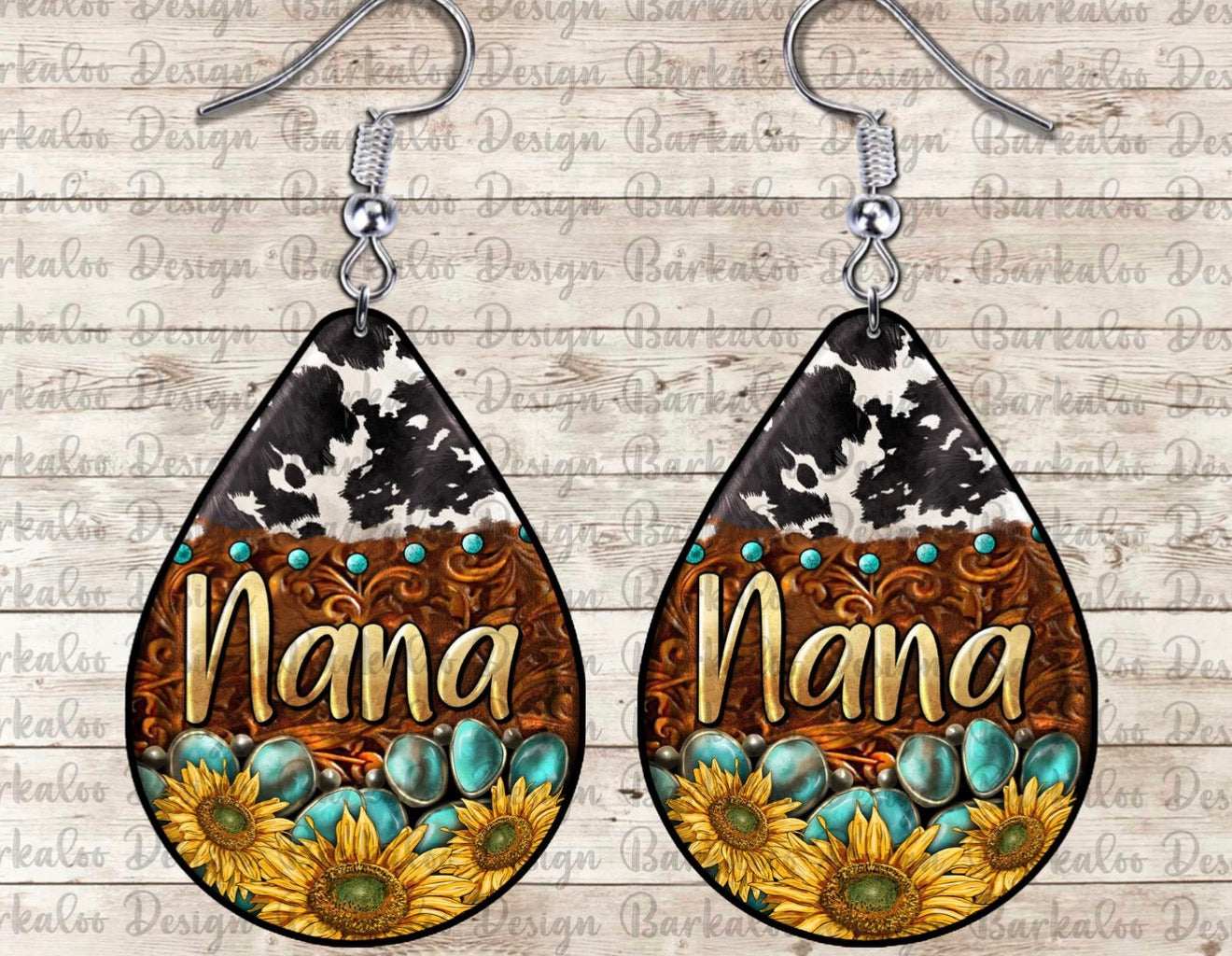 Sunflower Cowhide Teardrop Earrings