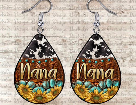Sunflower Cowhide Teardrop Earrings
