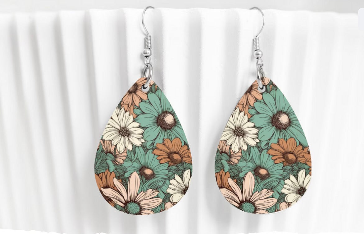 Vintage Garden Floral Teardrop Earrings