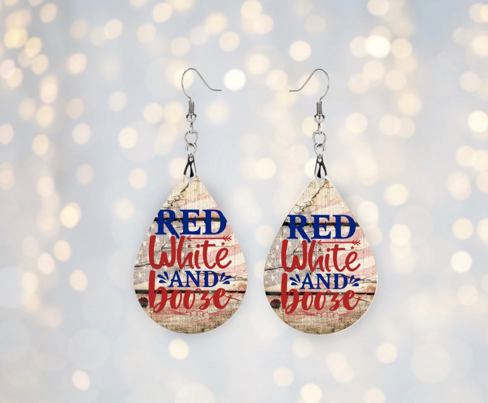 Red, White & Booze Patriotic Teardrop Earring