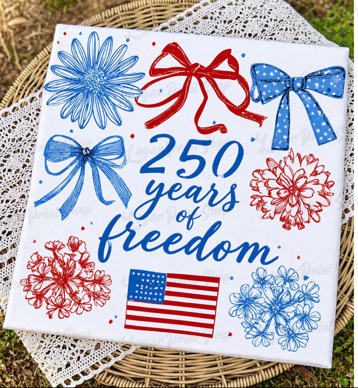 250 Years of Freedom Patriotic Floral Bow Tee
