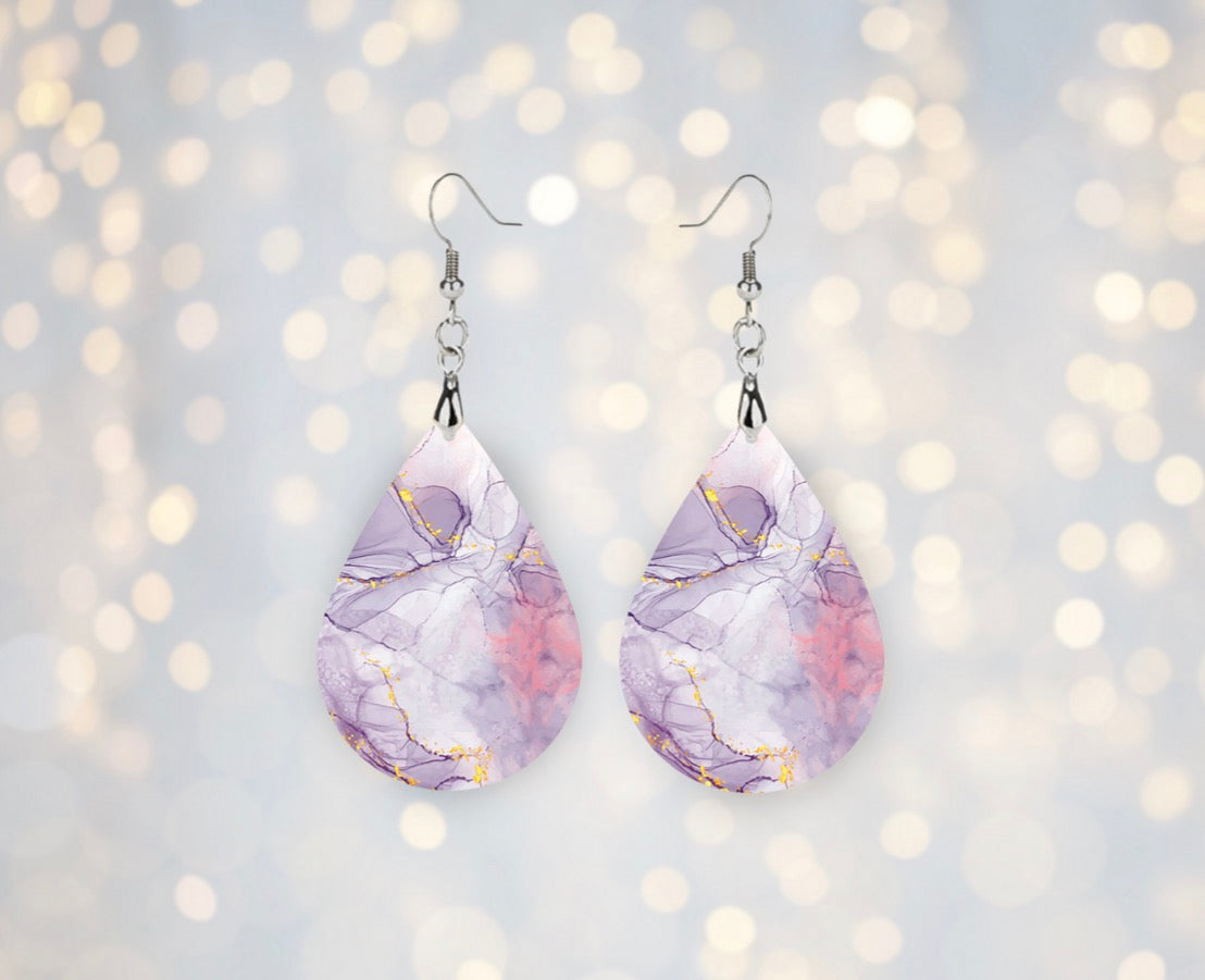💜 Lavender Marble Ink Teardrop Earrings