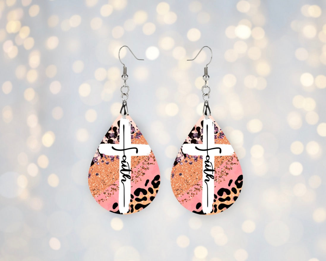 ✝️ Faith Cross Leopard Glitter Teardrop Earrings