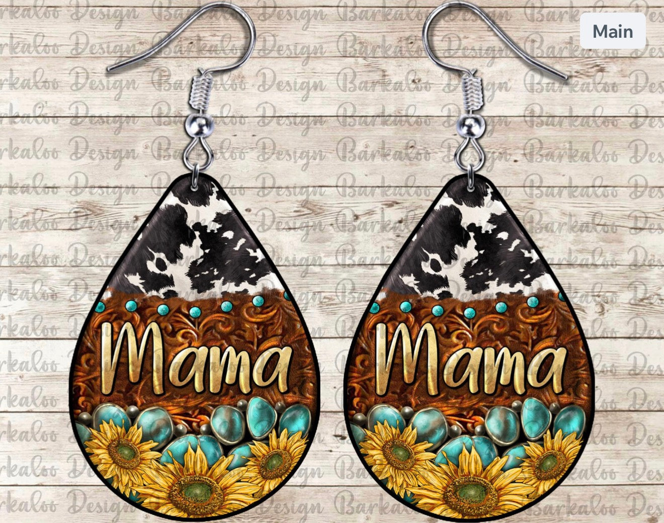 Sunflower Cowhide Teardrop Earrings