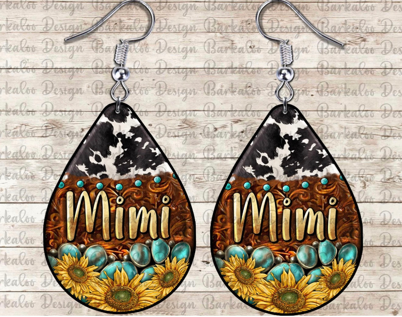 Sunflower Cowhide Teardrop Earrings