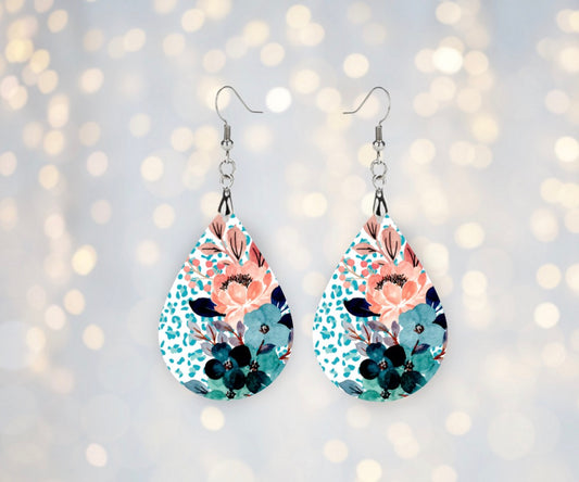 🌺 Teal Blossom Speckled Teardrop Earrings
