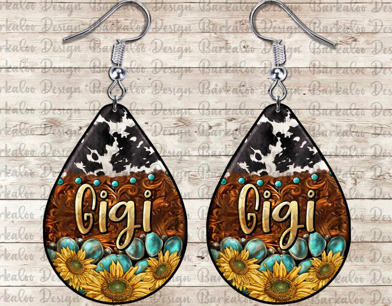 Sunflower Cowhide Teardrop Earrings