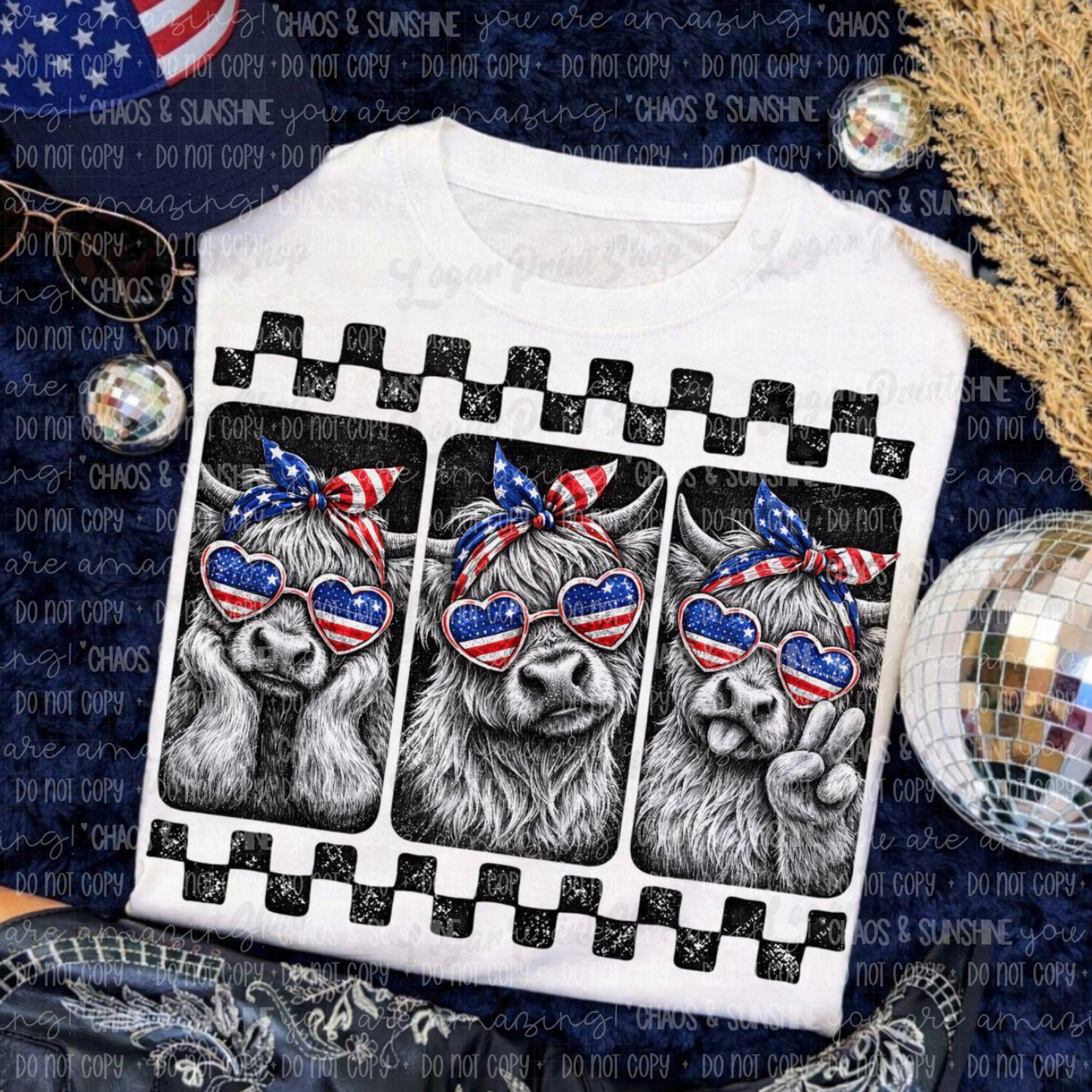 Patriotic Highland Cow Film Strip Tee 🇺🇸🐮
