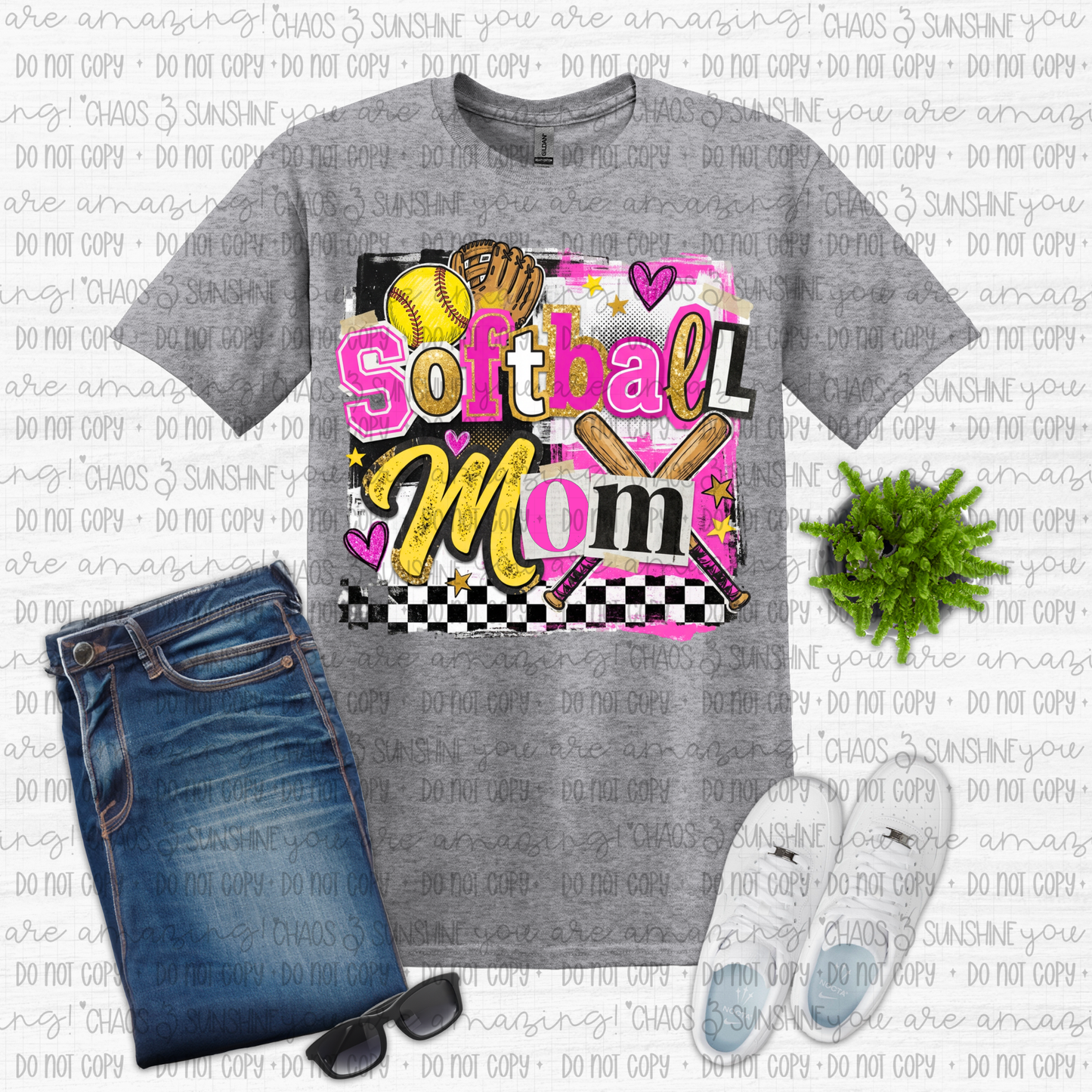 Softball Mom Checkerboard Graphic Tee 🥎🖤💖