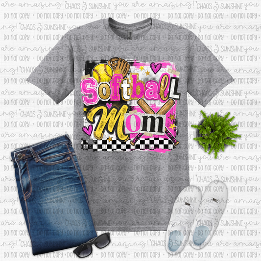 Softball Mom Checkerboard Graphic Tee 🥎🖤💖