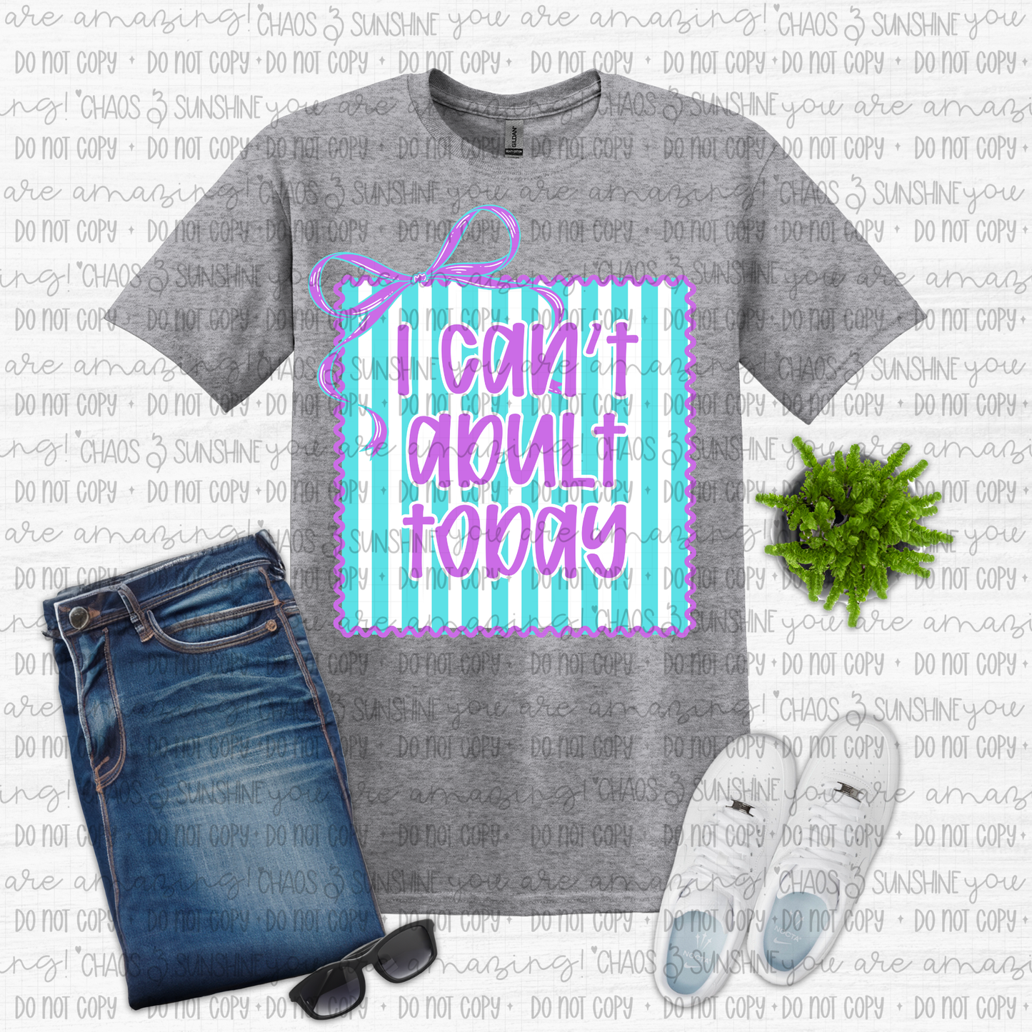 I Can’t Adult Today Funny Bow Graphic Tee 🎀💜