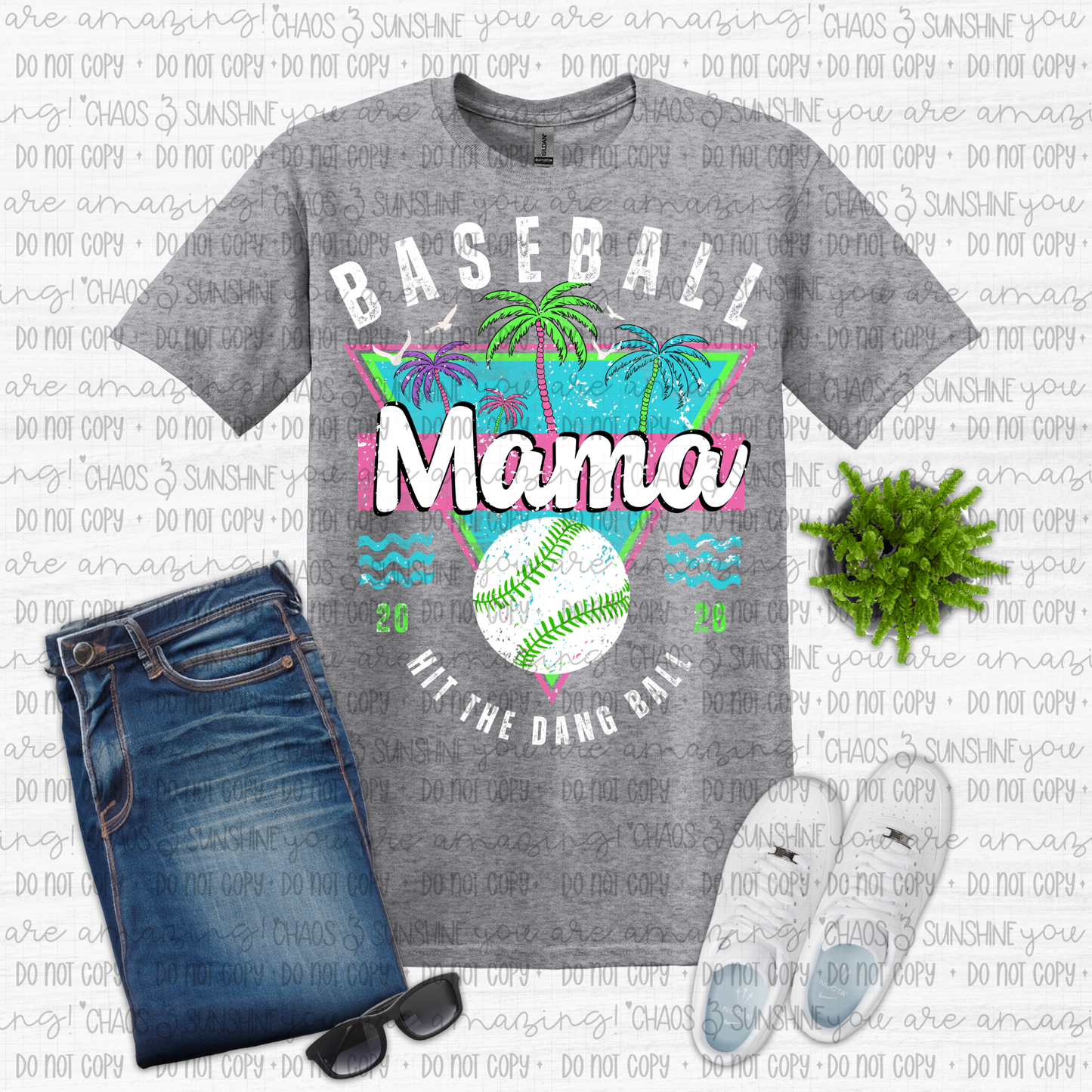 Baseball Mama Hit The Dang Ball Neon Graphic Tee 🌴🥎