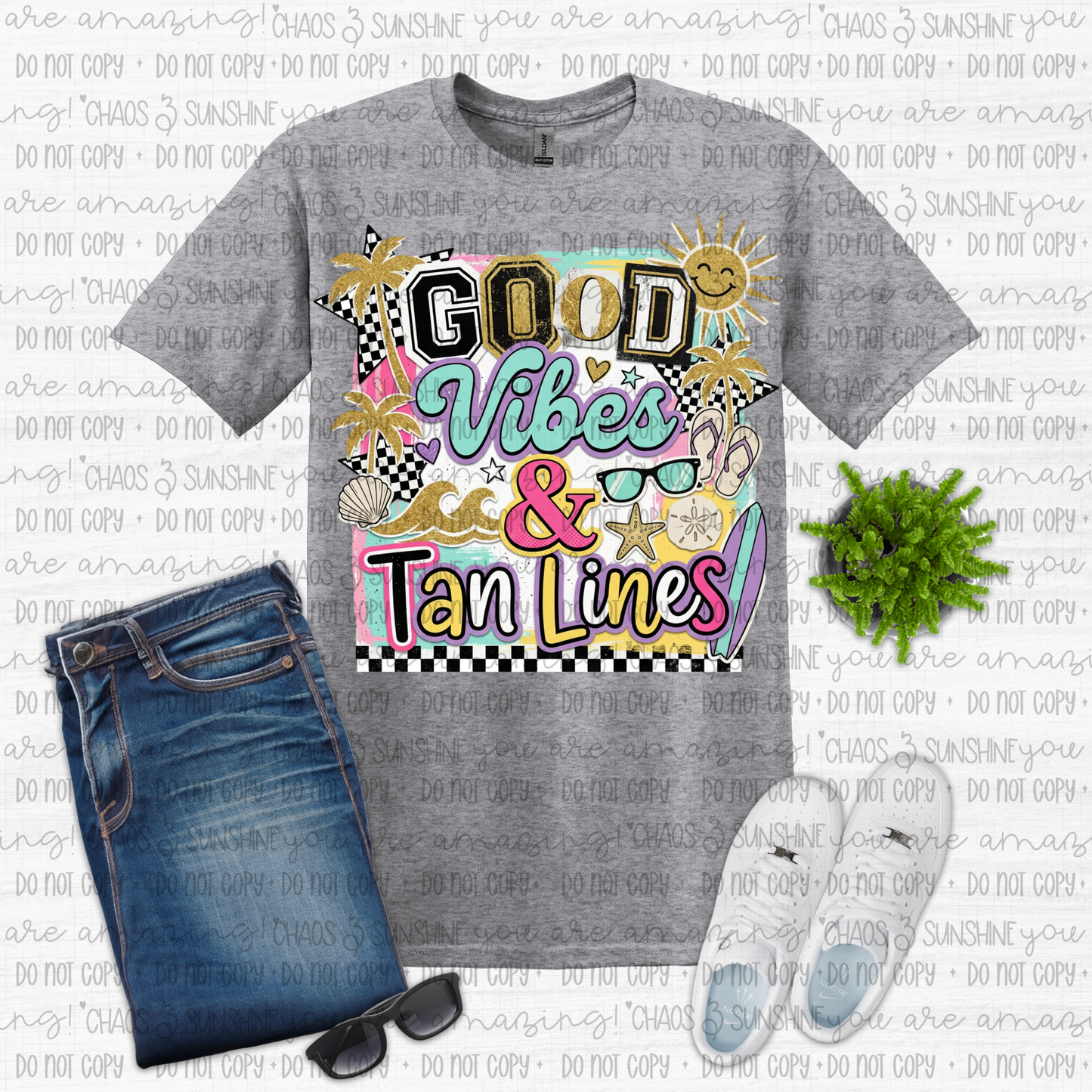 Good Vibes & Tan Lines Summer Beach Graphic Tee ☀️🏝️