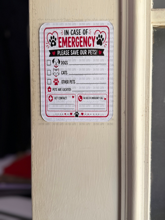 Pet Emergency Information Magnet | In Case of Emergency Pet Safety Magnet for Dogs, Cats & Other Pets