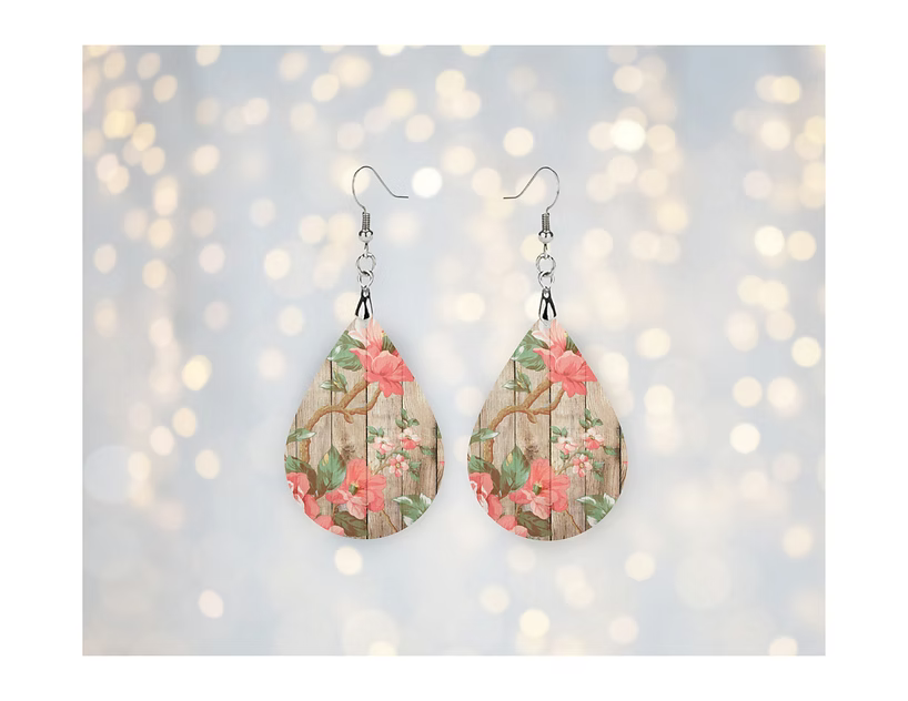 🌿 Rustic Rose Wood Teardrop Earrings