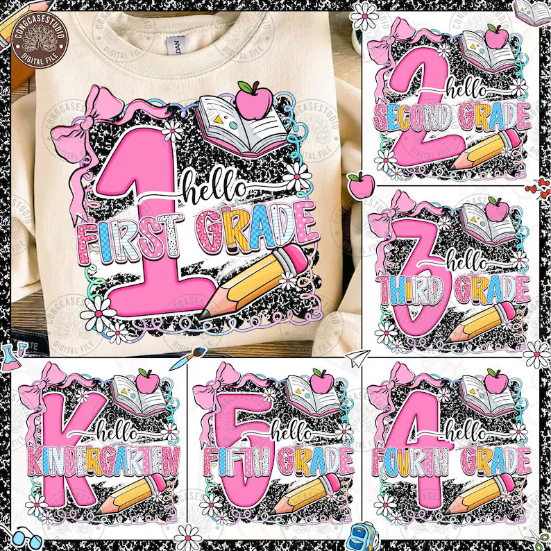 Hello Grade Pink & Black Back to School Graphic Tee