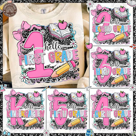 Hello Grade Pink & Black Back to School Graphic Tee