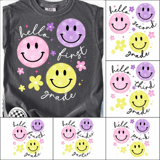 Hello Grade Smiley Face Back to School Graphic Tee