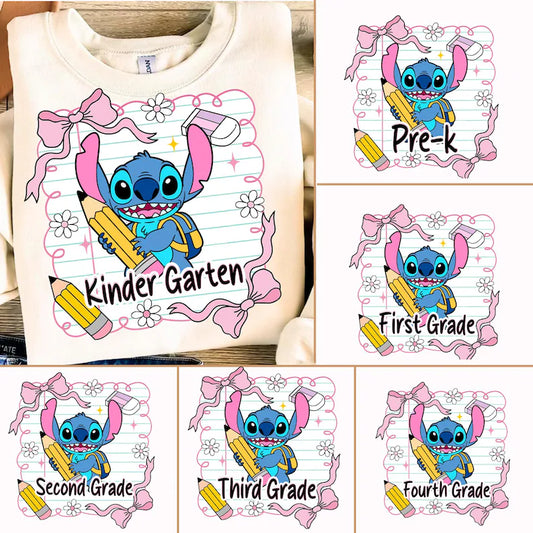 Cute Blue Alien Back to School Grade Level Graphic Tee