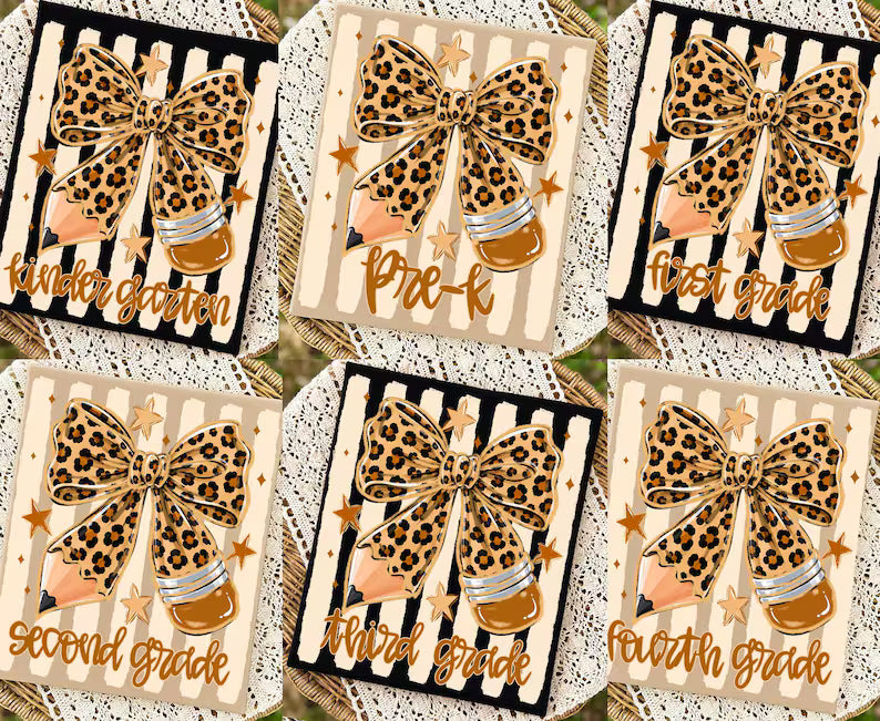 Leopard Bow Back to School Grade Level Graphic Tee