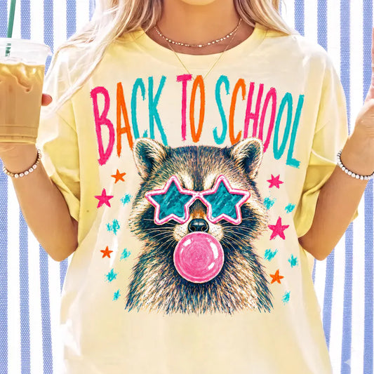 Back to School Raccoon Bubble Gum Graphic Tee - Adult Tee