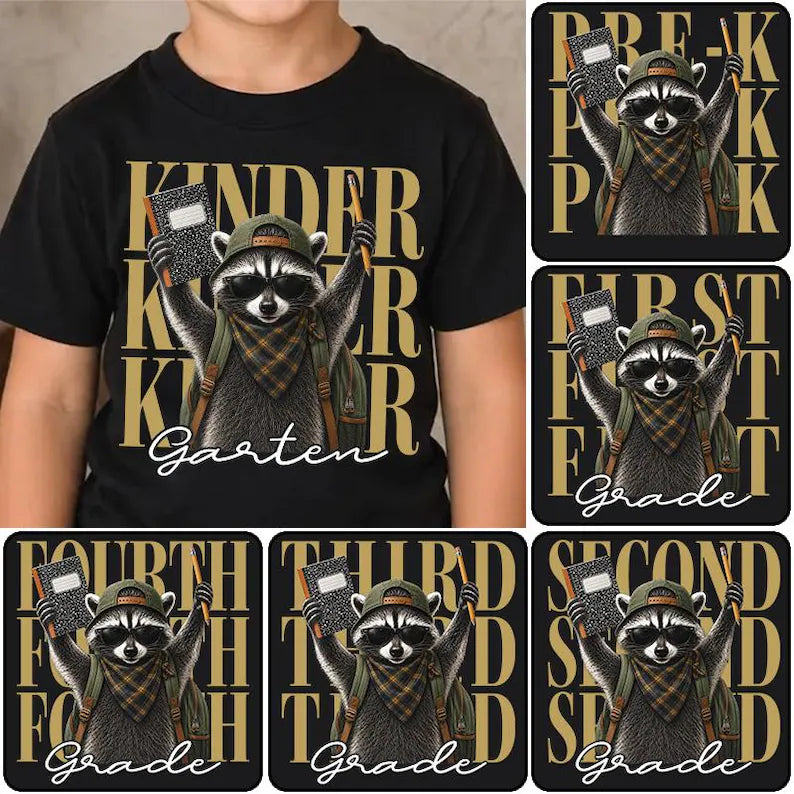 Back to School Raccoon | Personalized Grade Level Tee