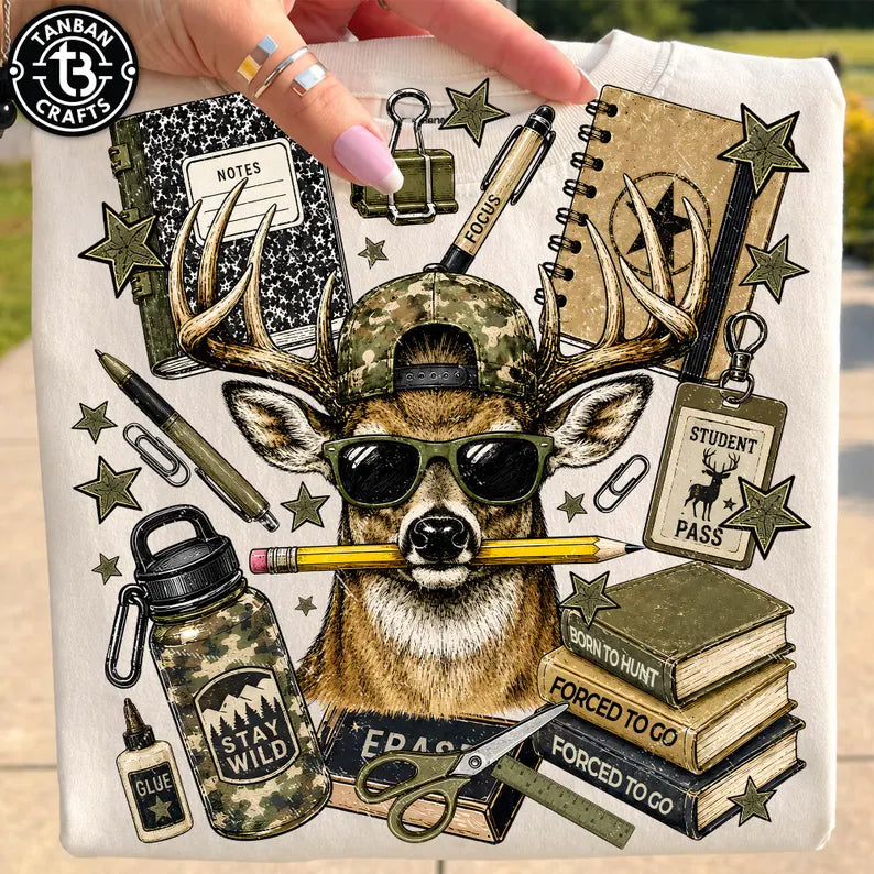 Born to Hunt, Forced to Go to School Deer Back to School Graphic Tee